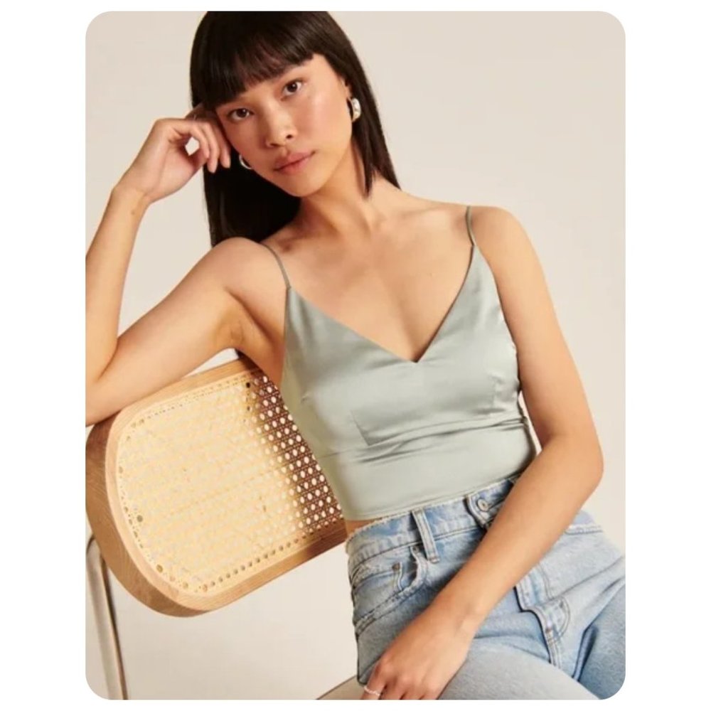 Abercrombie & Fitch Sage Green Satin Crop Cami